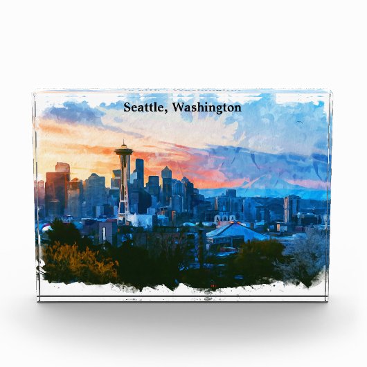 Colorful Seattle Washington Skyline Fotoblock (Vorderseite)