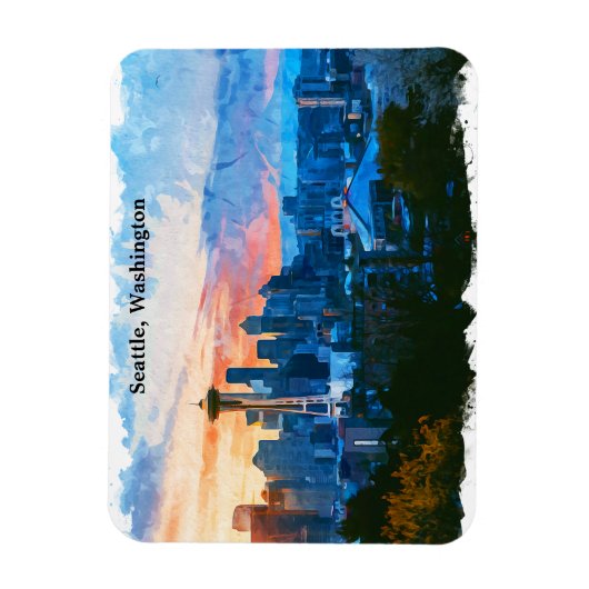 Colorful Seattle Washington Skyline Magnet (Vertikal)
