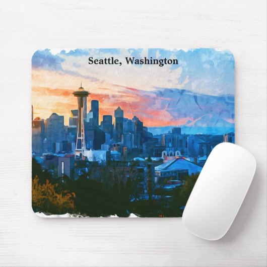 Colorful Seattle Washington Skyline Mousepad (Mit Mouse)