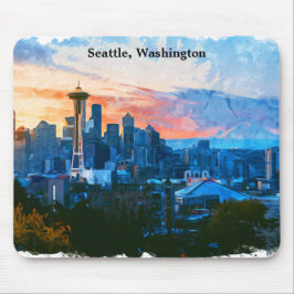 Colorful Seattle Washington Skyline Mousepad