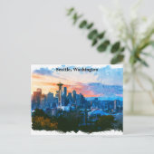 Colorful Seattle Washington Skyline Postkarte (Stehend Vorderseite)