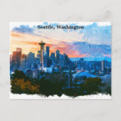 Colorful Seattle Washington Skyline Postkarte (Vorderseite)