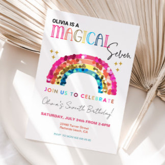 Colorful Sequin Rainbow 7. magischer Geburtstag Einladung