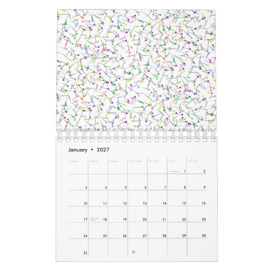 Colorful Sewing Pins White Dressmaker Seamstress Kalender (Jan 2027)