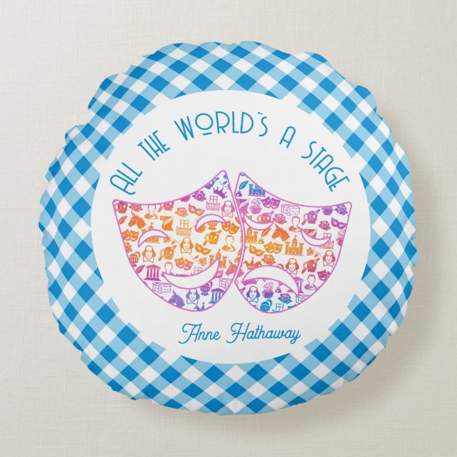 Colorful Shakespeare Icons Personalized Pillow Rundes Kissen (Vorderseite)