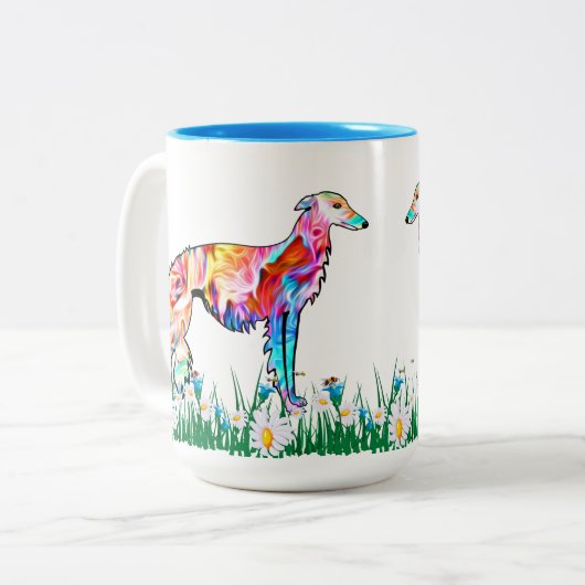 Colorful Silken Windhound Zweifarbige Tasse (Vorderseite Links)
