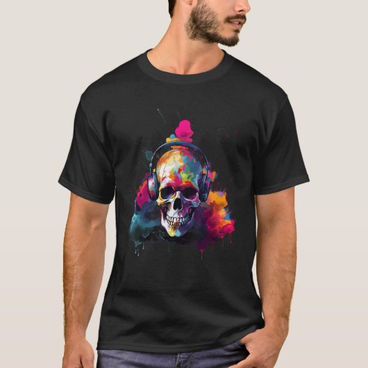 Colorful Skull Explosion Graffiti Inspirierte Stra T-Shirt (Vorderseite)