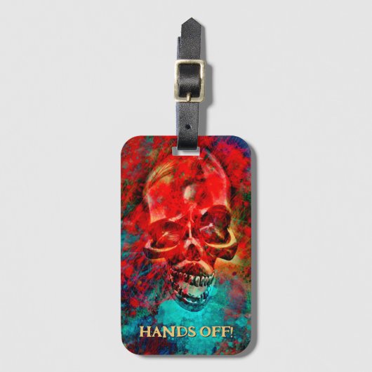 Colorful skull. Hands Off! Gepäckanhänger (Vorderseite Vertikal)