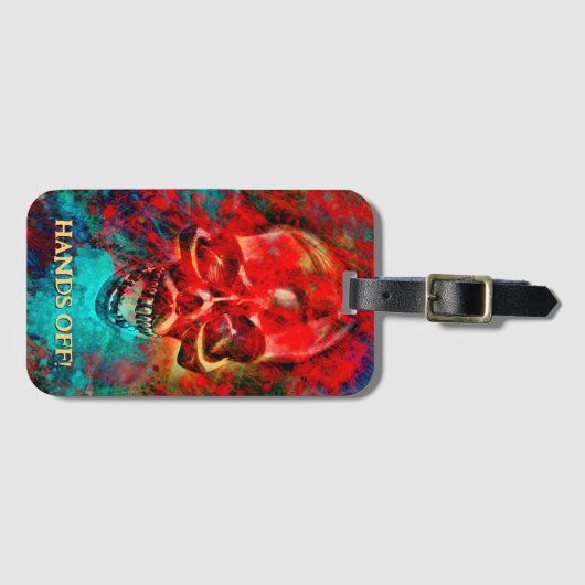 Colorful skull. Hands Off! Gepäckanhänger (Vorderseite (Horizontal))