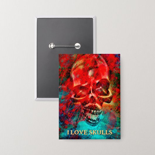 Colorful skull. I Love Skulls Button (Vorderseite/Rückseite)