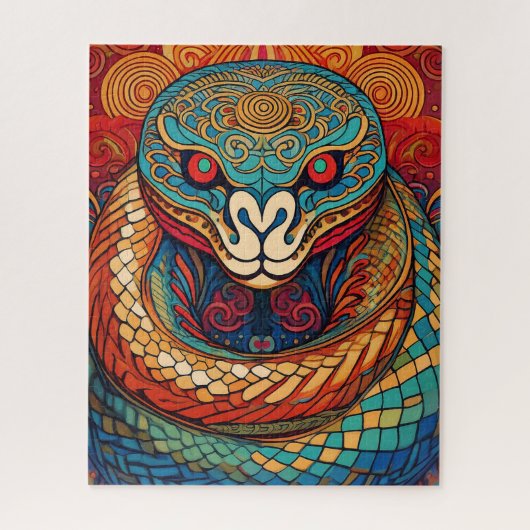 Colorful Snake in Intricate Swirls and Patterns Puzzle (Vertikal)