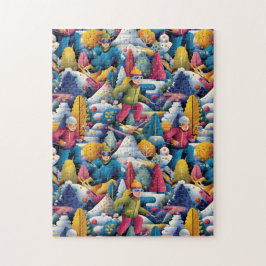 Colorful Snow Skiers Collage Puzzle