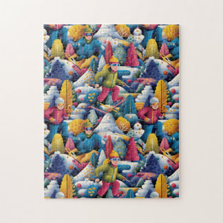 Colorful Snow Skiers Collage Puzzle