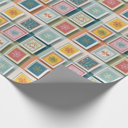 Colorful Snowflakes on Pastel Patchwork Geschenkpapier (Ecke)