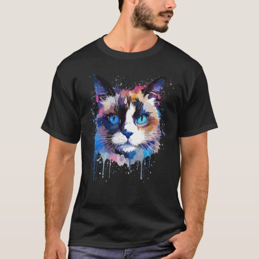 Colorful Snowshoe Cat Face Splash Art T-Shirt (Vorderseite)
