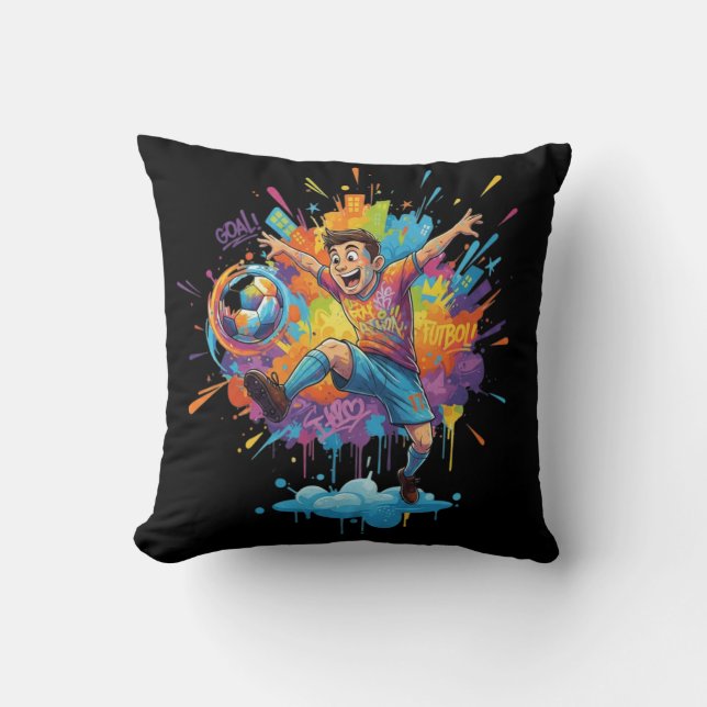 Colorful Soccer Boy Throw Pillow Kissen (Vorderseite)