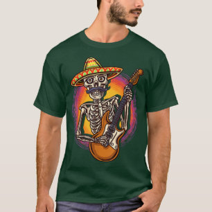 Colorful Sombrero Skeletter Gitarrenspieler Rockst T-Shirt