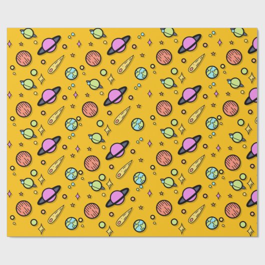 Colorful Space Doodle Wrapping Paper Geschenkpapier (Flach)