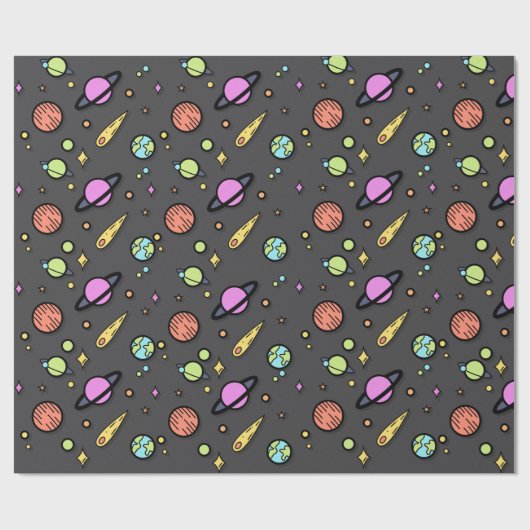 Colorful Space Doodle Wrapping Paper Geschenkpapier (Flach)