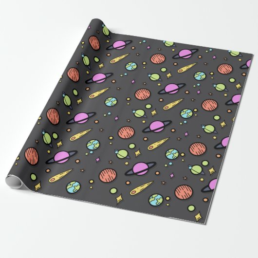 Colorful Space Doodle Wrapping Paper Geschenkpapier (Ungerollt)