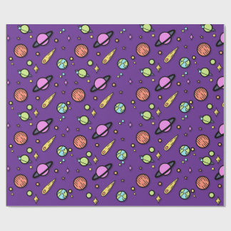 Colorful Space Doodle Wrapping Paper | Planets Geschenkpapier