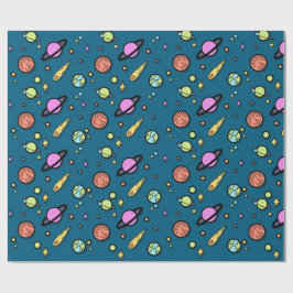 Colorful Space Doodle Wrapping Paper | Planets Geschenkpapier