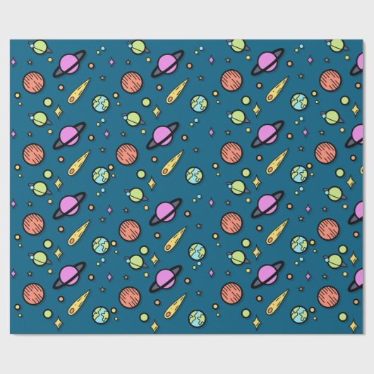 Colorful Space Doodle Wrapping Paper | Planets Geschenkpapier (Flach)