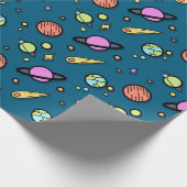 Colorful Space Doodle Wrapping Paper | Planets Geschenkpapier (Ecke)