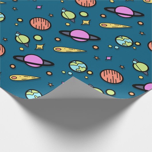 Colorful Space Doodle Wrapping Paper | Planets Geschenkpapier (Ecke)