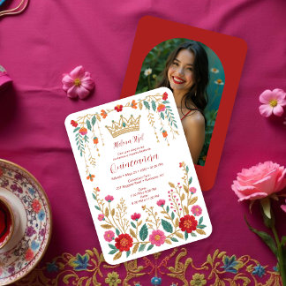 Colorful Spanish Mexican Quinces Floral Border Einladung