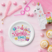 Colorful Sparkle Time Birthday Party Paper Plates Pappteller (Party)