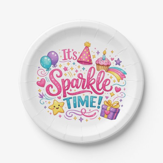 Colorful Sparkle Time Birthday Party Paper Plates Pappteller (Vorderseite)