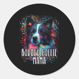 Colorful Splash Border Collie Mama Portrait Puppy Runder Aufkleber