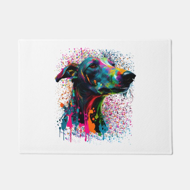 Colorful Splash Greyhound Portrait Welpe Besitzer Fußmatte (Vorderseite)