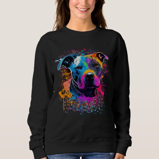 Colorful Splash Staffordshire Bull Terrier Portrai Sweatshirt (Vorderseite)