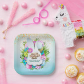 Colorful Spring Bunny Easter Eggs & Flowers Pappteller (Party)