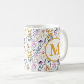 Colorful Spring Flower Watercolor Pattern Monogram Kaffeetasse (VorderseiteRechts)