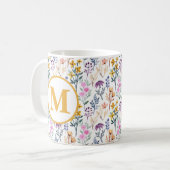 Colorful Spring Flower Watercolor Pattern Monogram Kaffeetasse (Vorderseite Links)