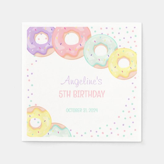 Colorful Sprinkle Donuts Kids Birthday Serviette (Vorderseite)