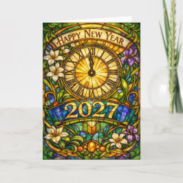 Colorful Stained Glass Floral New Year 2027 Feiertagskarte