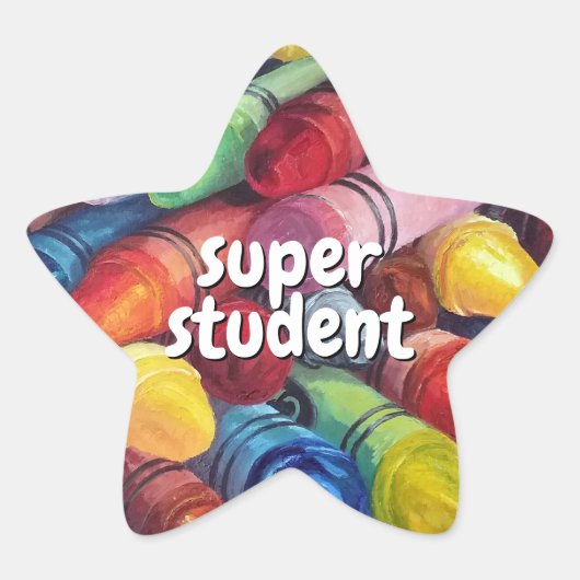 Colorful Star Crayon Super Student Any Text Stern-Aufkleber (Vorderseite)