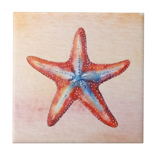 Colorful starfish watercolor artwork Pink Blue Fliese (Vorderseite)