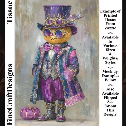 Colorful Steampunk Pumpkin Man Art DM8L Decoupage Seidenpapier