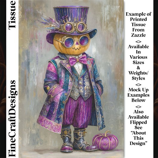 Colorful Steampunk Pumpkin Man Art DM8R Decoupage Seidenpapier