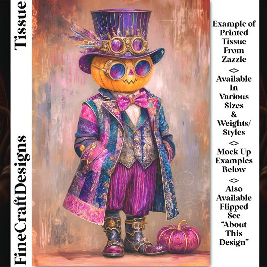 Colorful Steampunk Pumpkin Man Art DM8RF Decoupage Seidenpapier