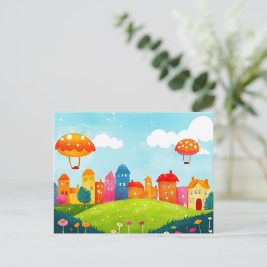 Colorful Storybook Village Postcard Postkarte (Stehend Vorderseite)