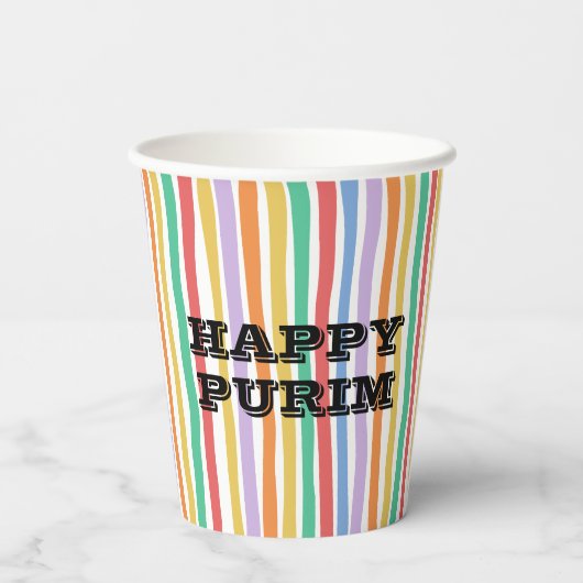 Colorful Stripe Happy Purim Pappbecher (Rückseite)