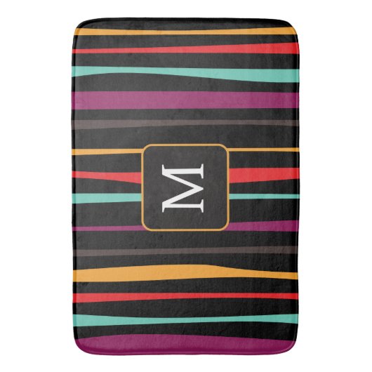 Colorful stripes custom monogram Bath Mat Badematte (Vorderseite Vertikal)
