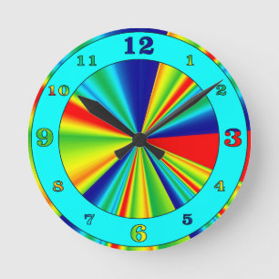 Colorful Stripes Pinwheel Aqua Ring Numbered Runde Wanduhr
