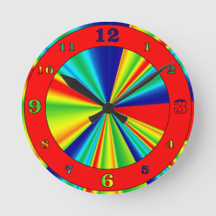 Colorful Stripes Pinwheel Red Ring Numbered Runde Wanduhr